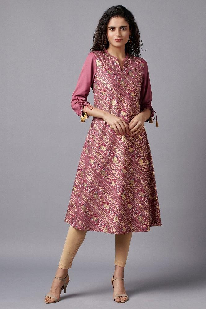 mauve flared embroidered kurta