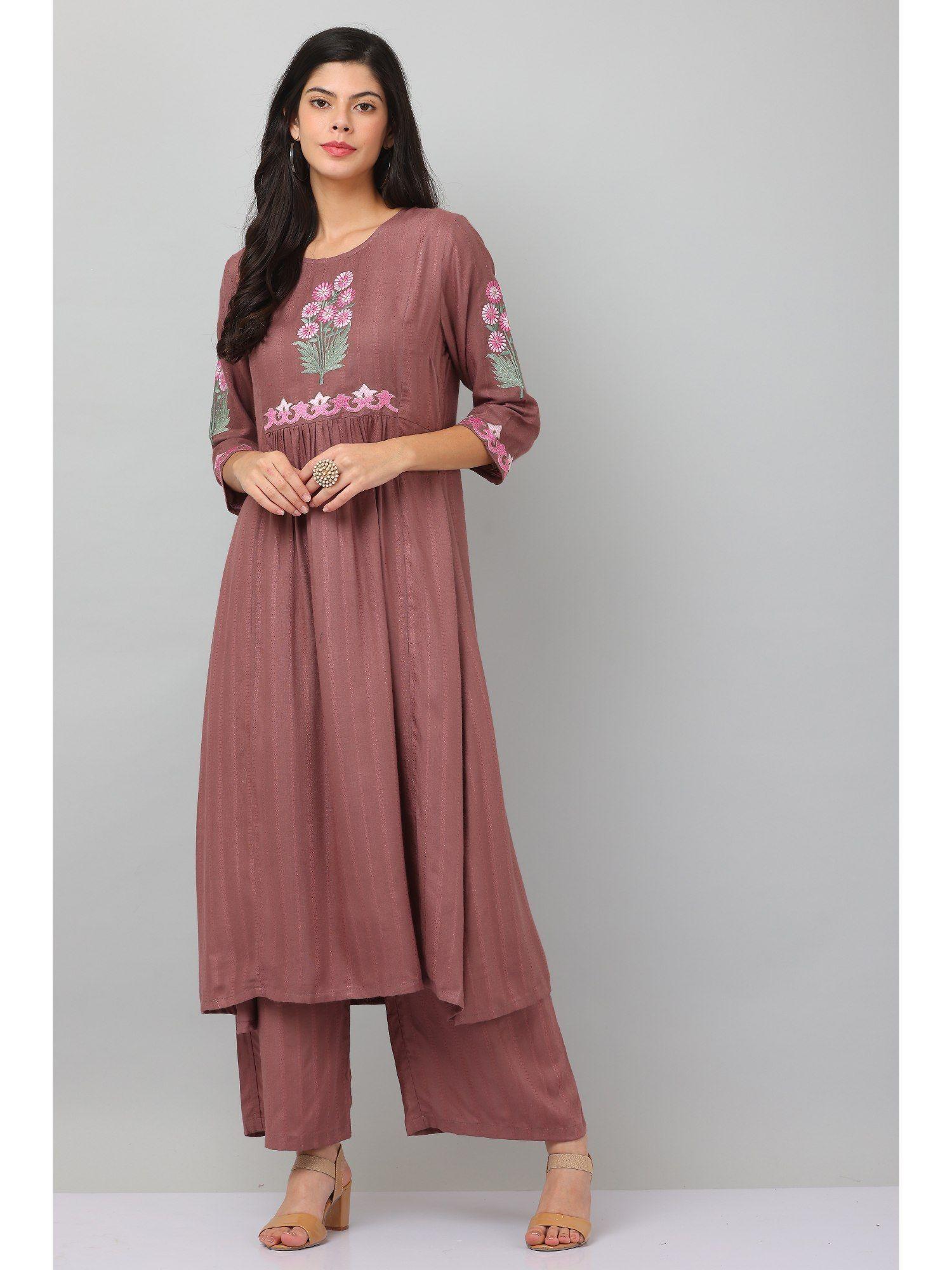 mauve flared kurta & palazzo (set of 2)