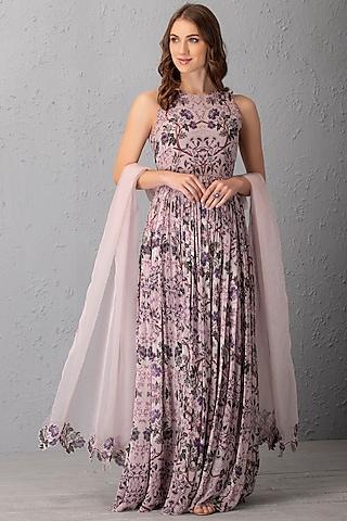 mauve floral printed anarkali set