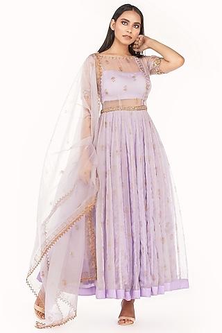 mauve floral printed anarkali set