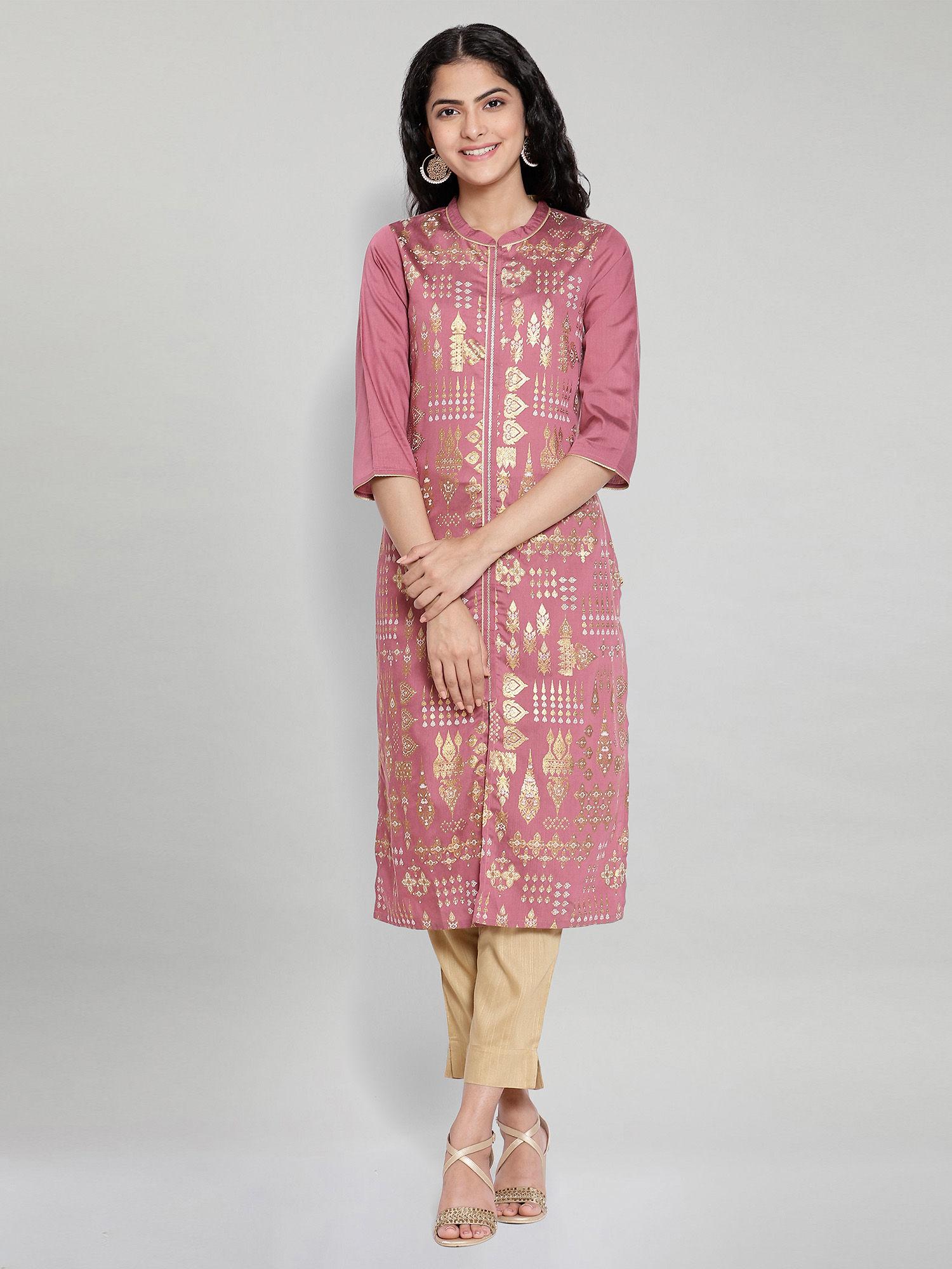 mauve foil print kurta