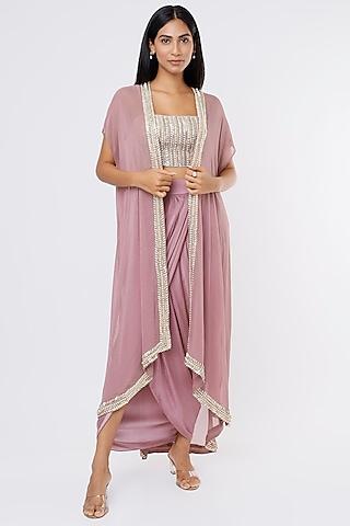 mauve georgette cape set