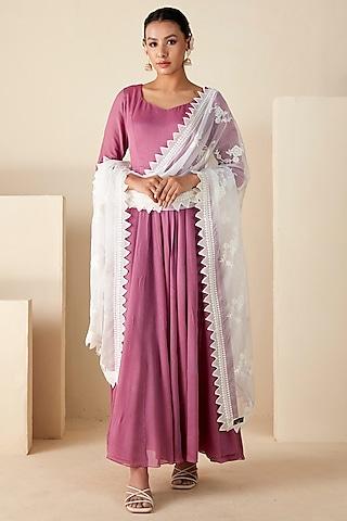 mauve georgette crepe & soft organza anarkali set