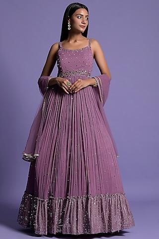 mauve georgette embellished anarkali set