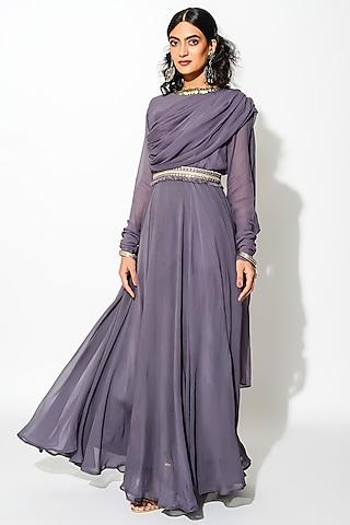 mauve georgette embroidered anarkali set