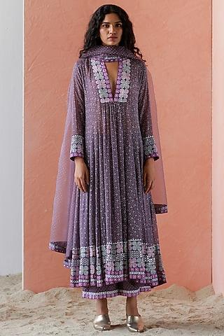 mauve georgette embroidered anarkali set