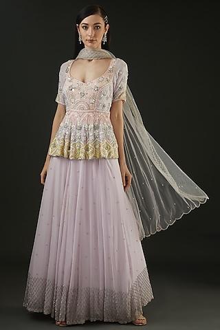 mauve georgette peplum attached gown with dupatta