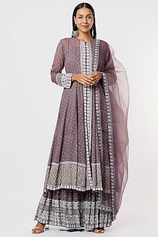 mauve hand embroidered anarkali set