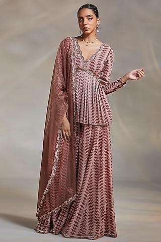 mauve hand embroidered kurta set