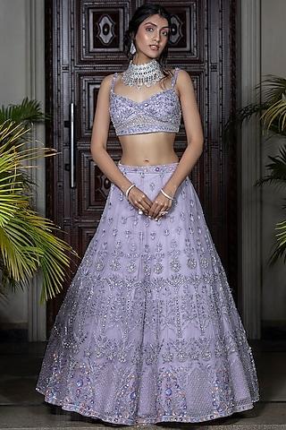 mauve hand embroidered lehenga set