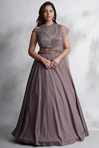 mauve lycra lehenga set