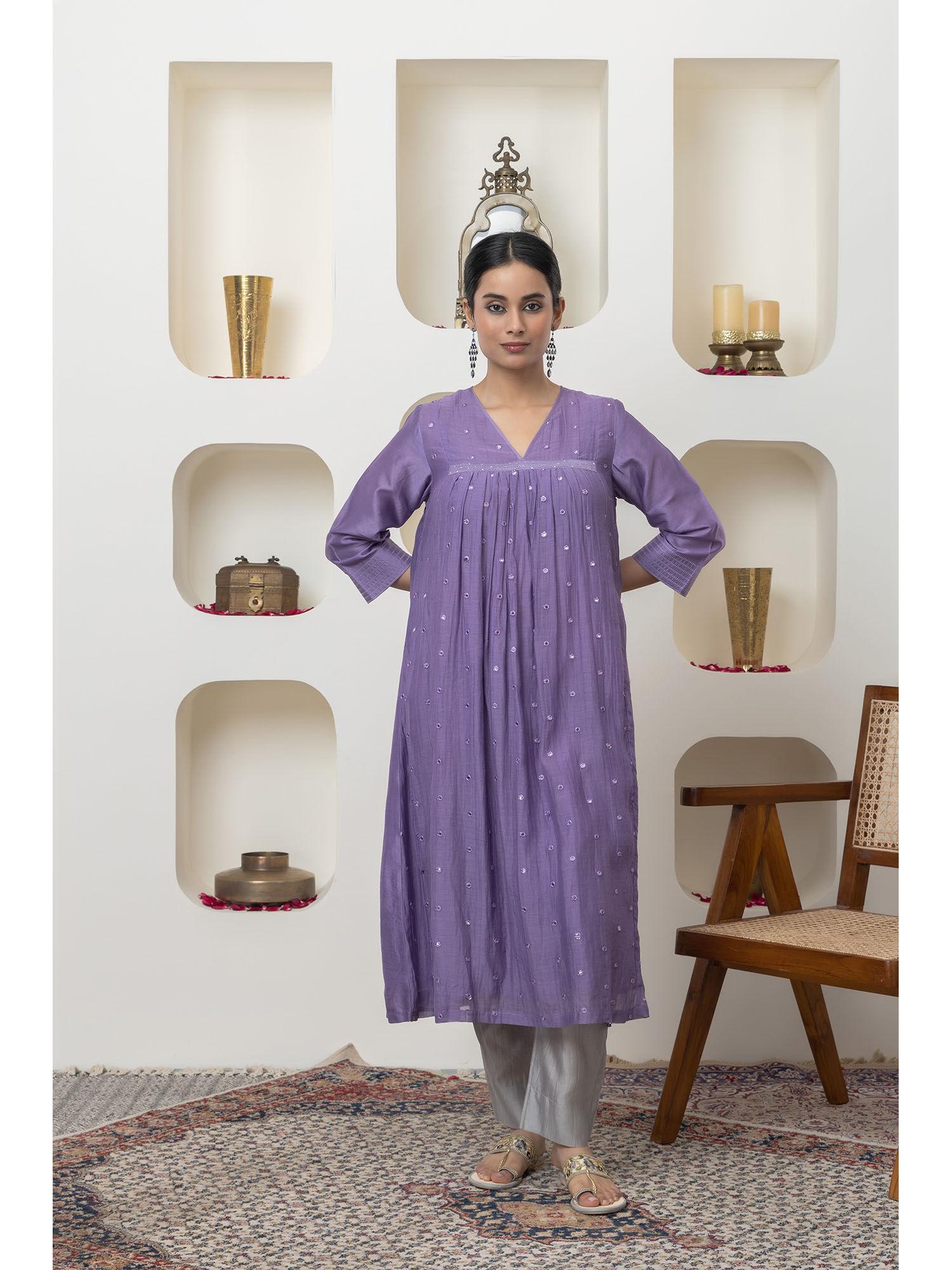 mauve mirror work kurta