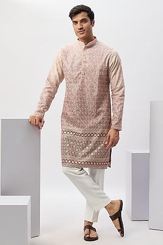 mauve ombre lisle cotton machine embroidered kurta set