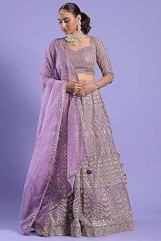 mauve organza embellished lehenga set