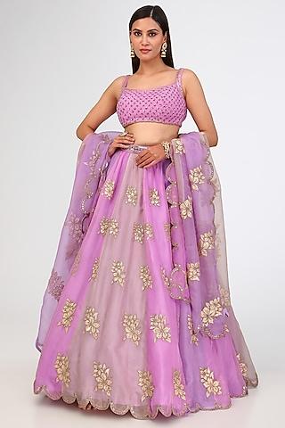 mauve organza hand embroidered lehenga set