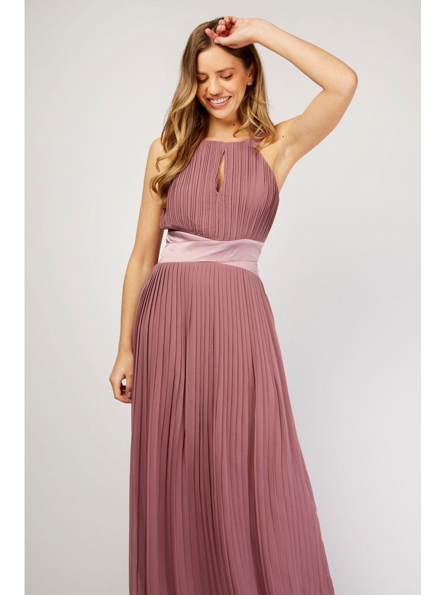 mauve pleated bridesmaid maxi dress