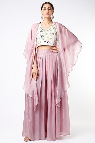 mauve pleated palazzo pant set with cape