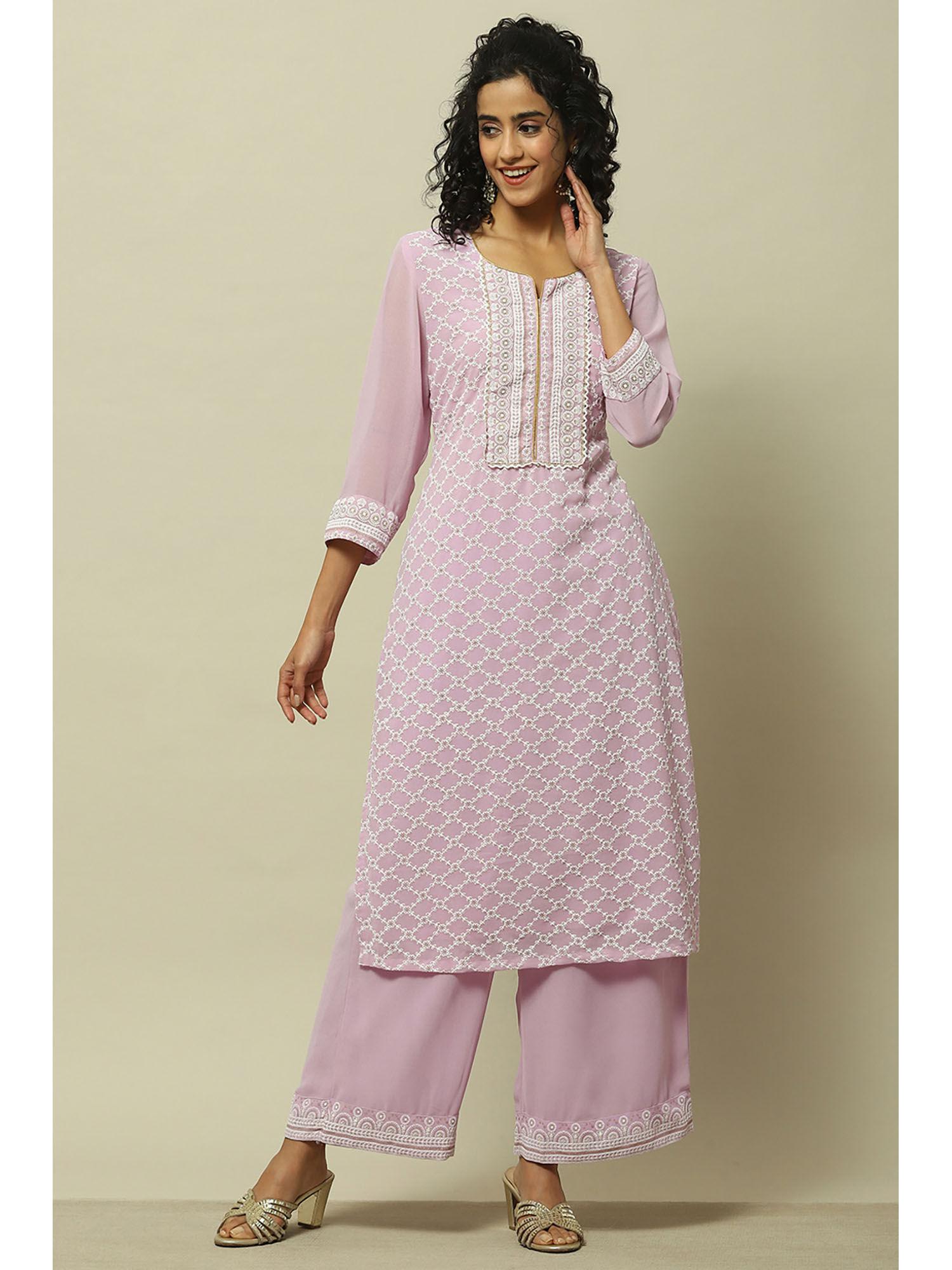 mauve poly georgette straight kurta