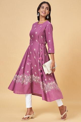 mauve print calf-length  casual women regular fit  kurta