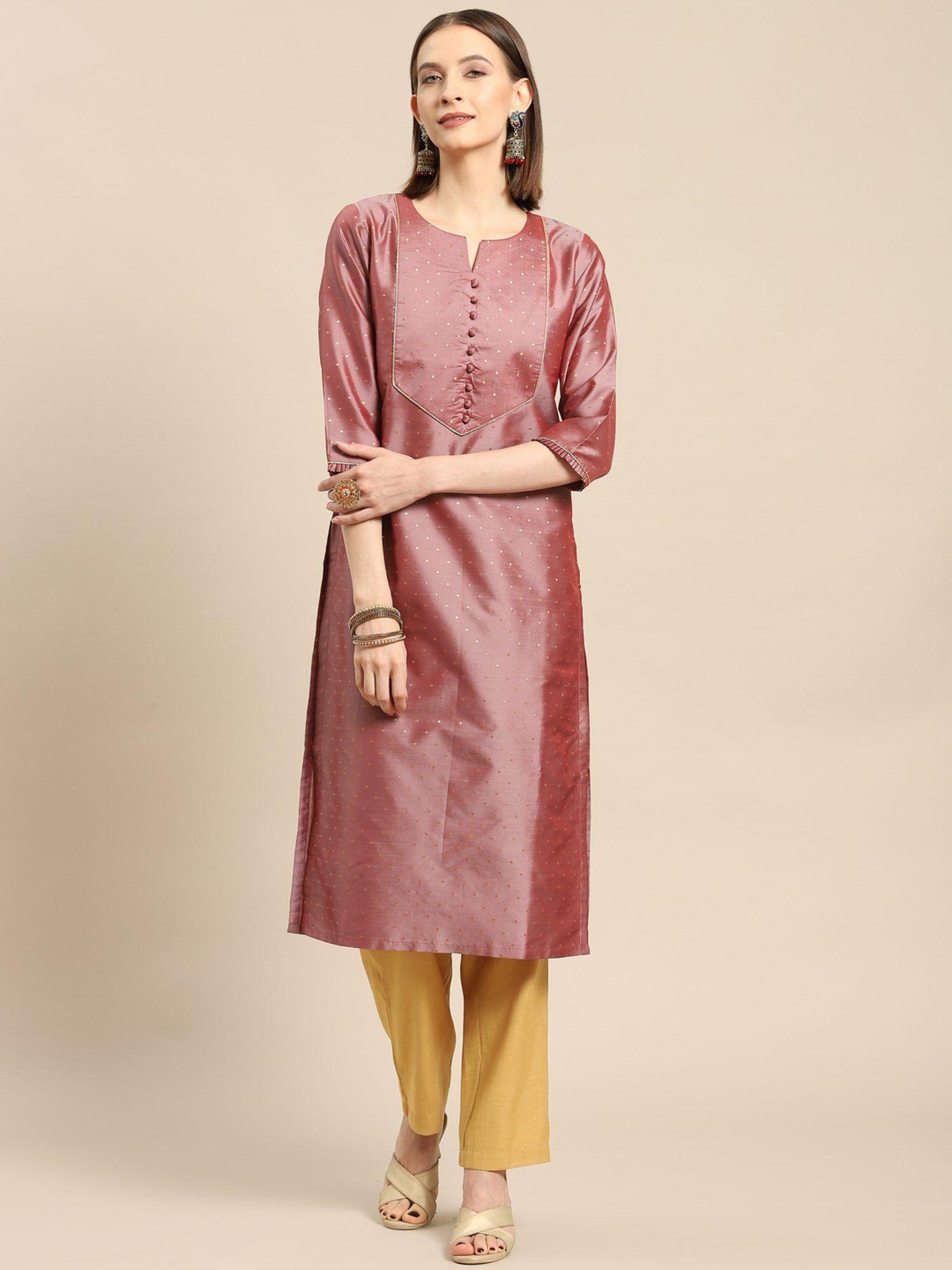 mauve printed art silk straight kurta