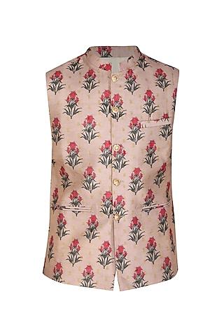 mauve printed embroidered bundi jacket