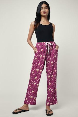 mauve printed full length sleepwear women comfort fit pyjama
