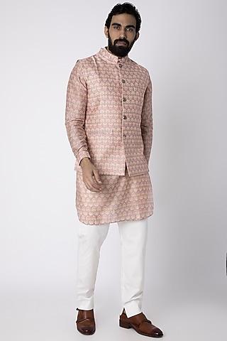 mauve printed kurta set with nehru jacket