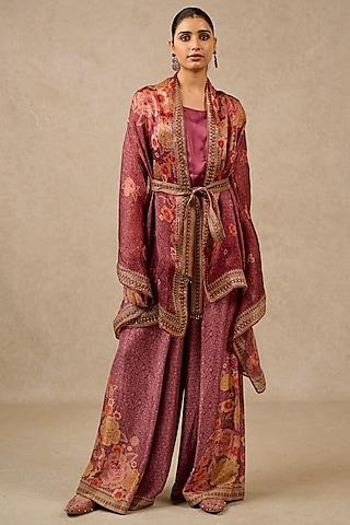 mauve satin organza printed cape set