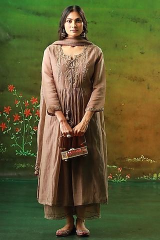 mauve sequins embroidered kurta set