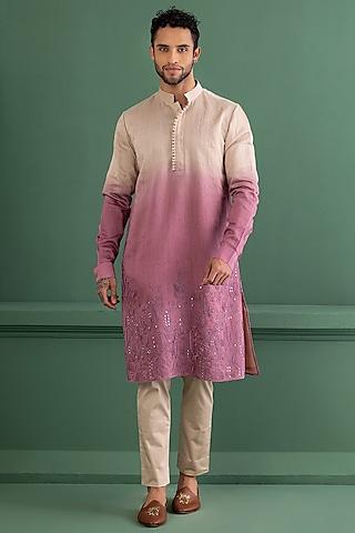 mauve shaded chanderi silk embroidered kurta set