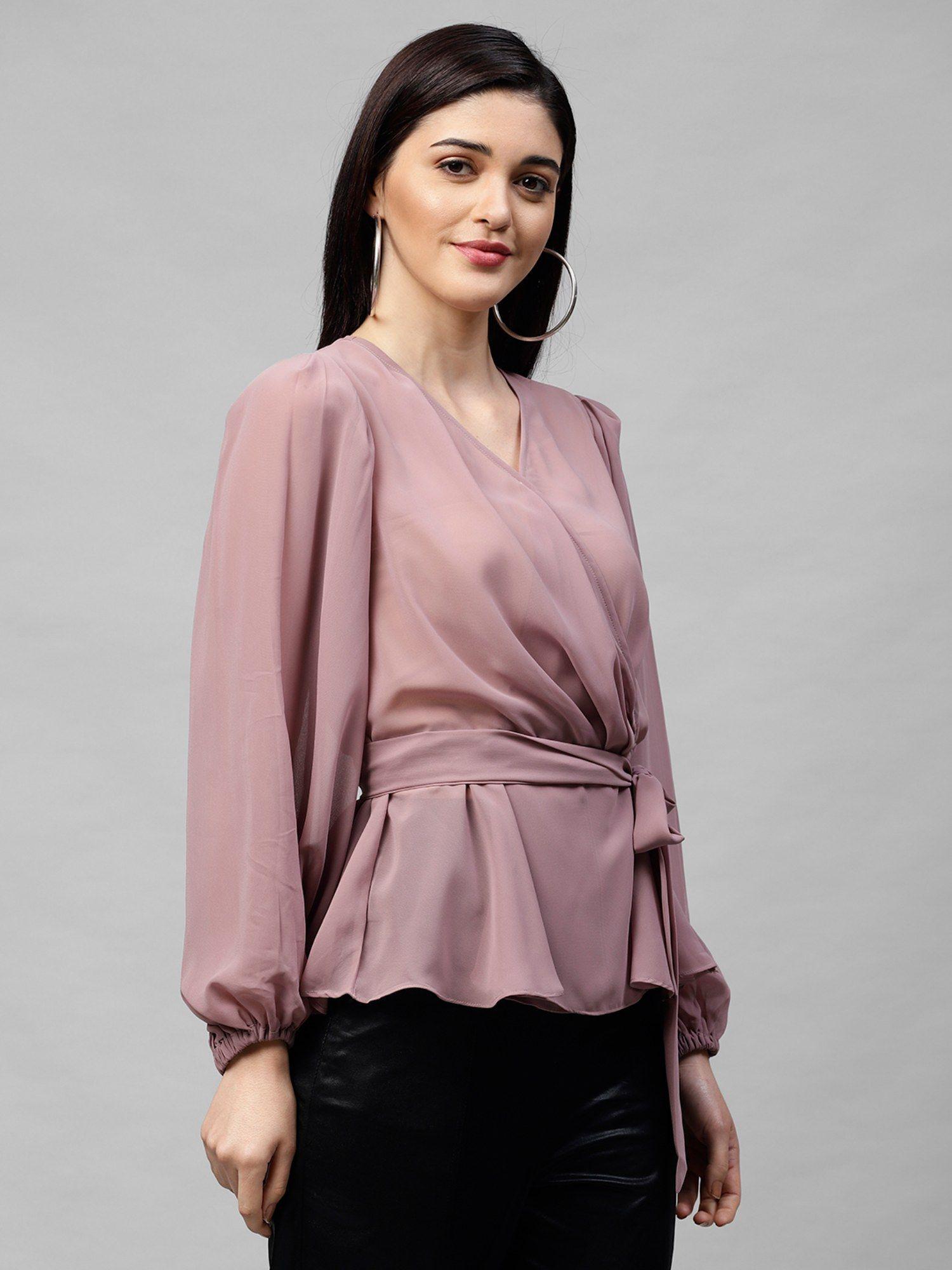 mauve sheer wrap top