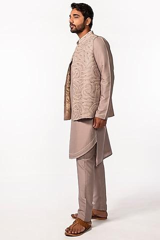 mauve silk hand embroidered nehru jacket