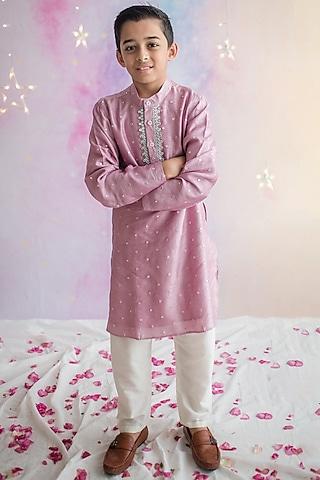 mauve silk kurta set for boys