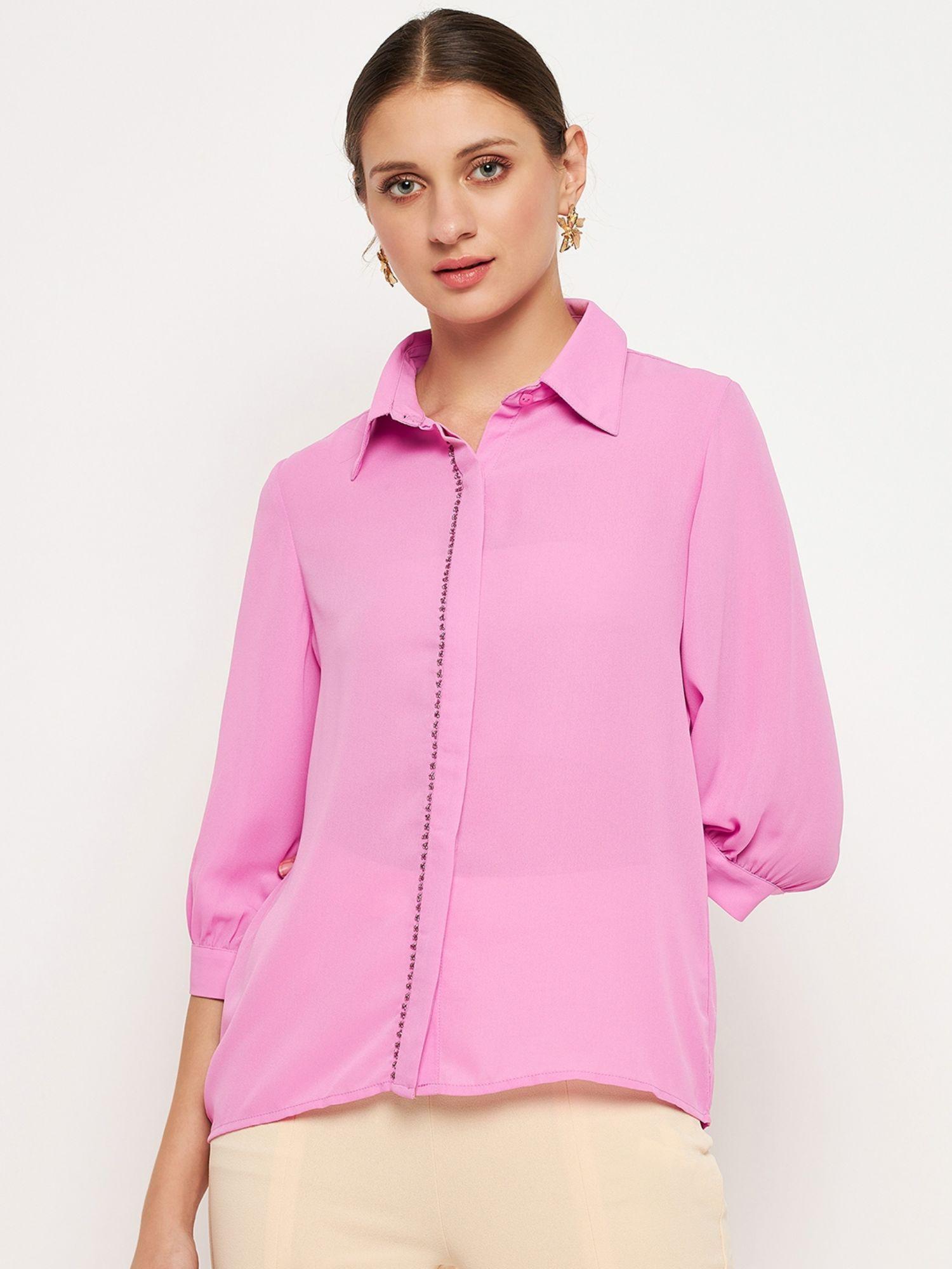 mauve solid collar neck shirts