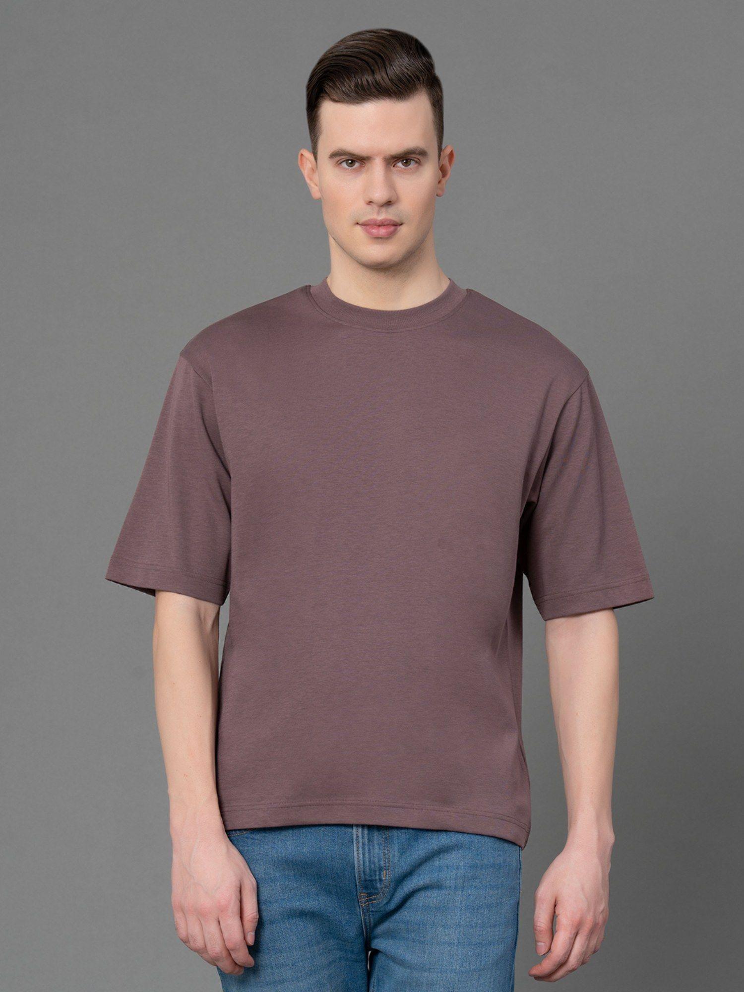 mauve solid poly cotton men's oversized t-shirt