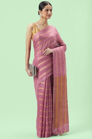 mauve stripe linen sari