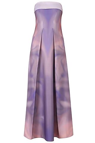 mauve sunset smudge print off shoulder gown