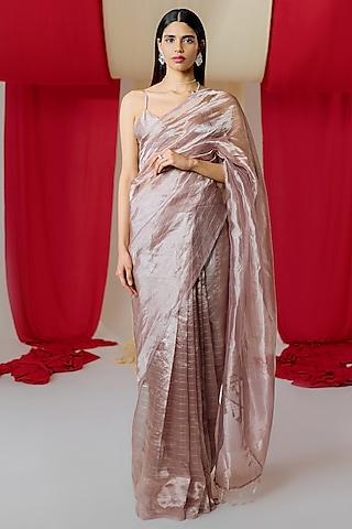 mauve tissue silk handwoven banarasi kadwa saree