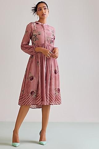 mauve viscose chinon printed dress