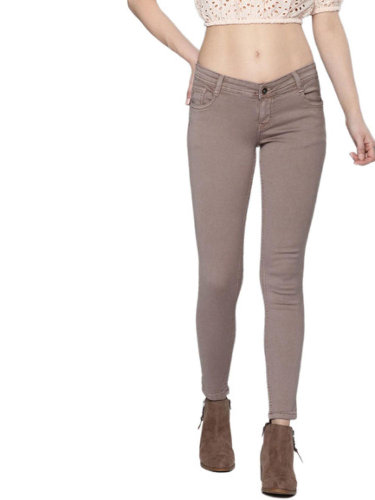 mauve women's stretchable slim fit cropped jeans