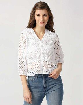 mavis button-front schiffli top