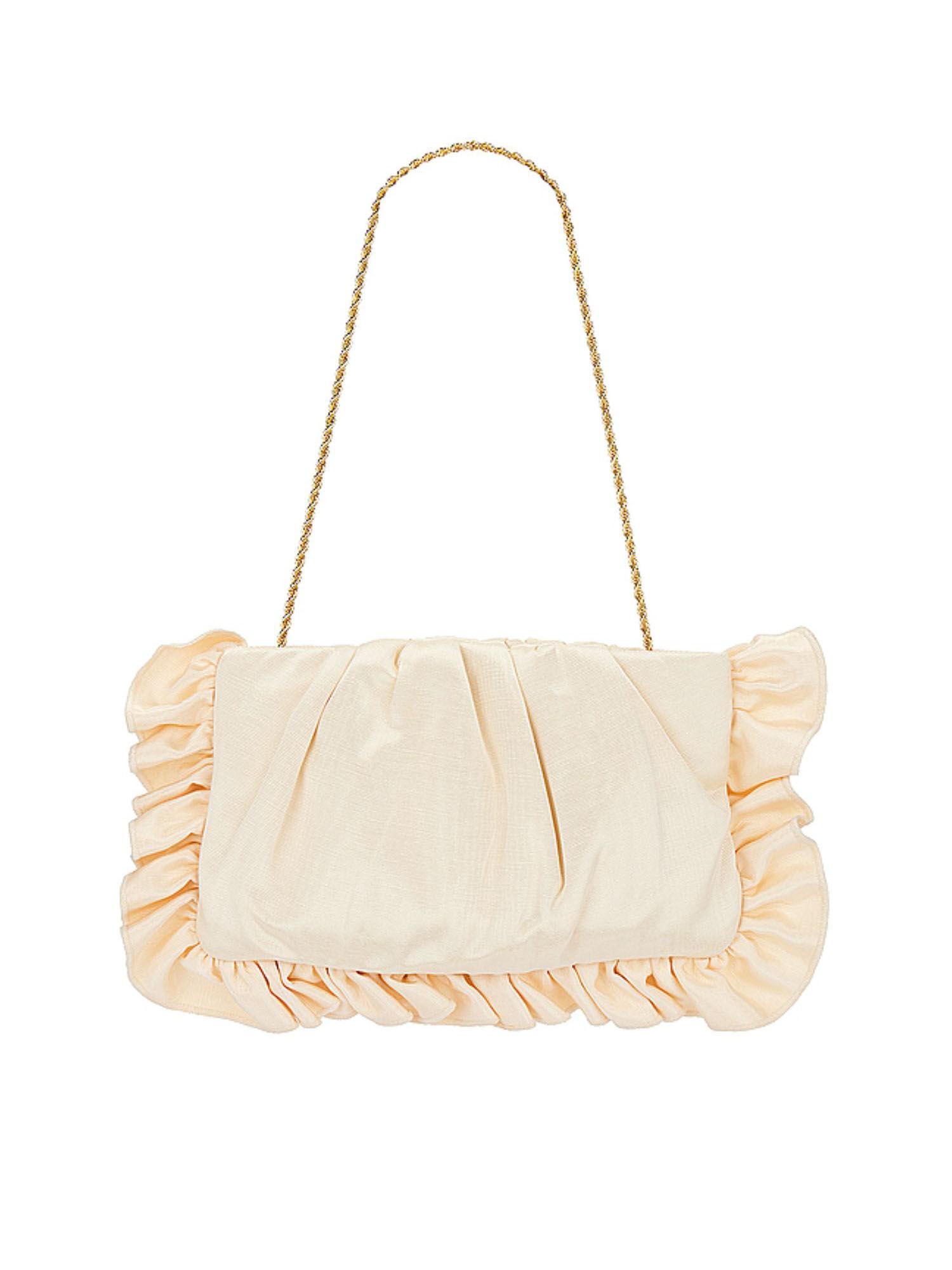 mavis ruffle trim flat clutch