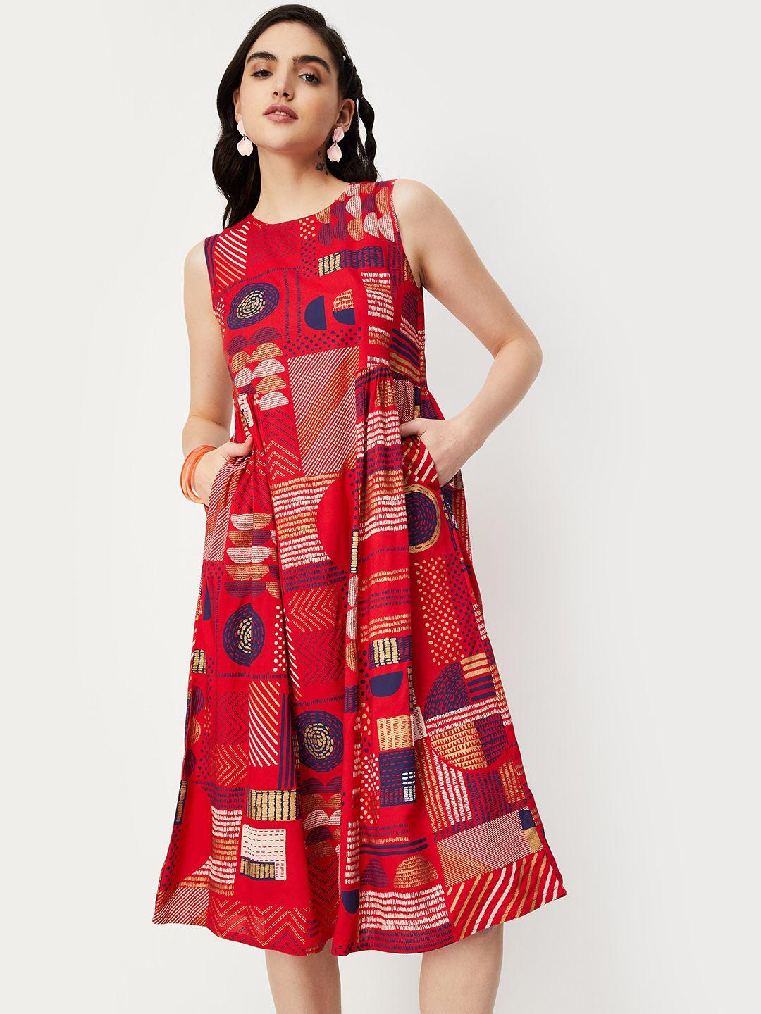 max abstract printed sleeveless a-line midi dress