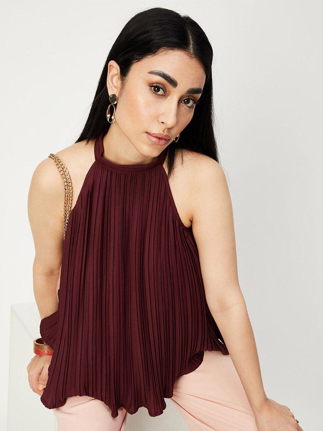 max accordion pleated halter neck a-line top