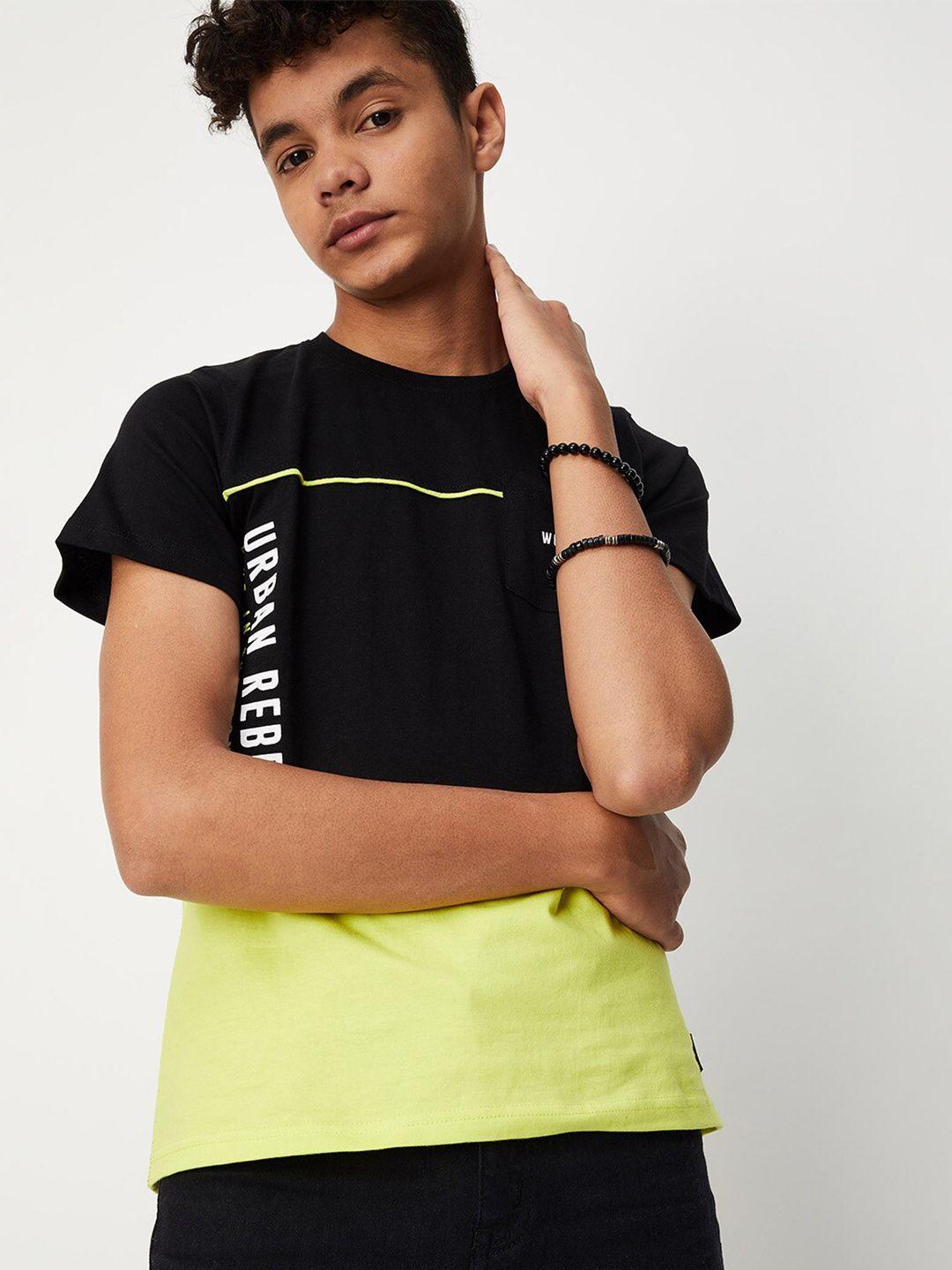 max boys black & yellow colourblocked cotton t-shirt