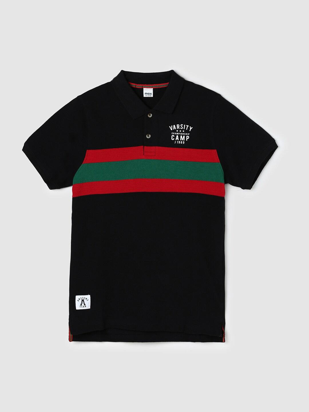 max-boys-black-colourblocked-polo-collar-cotton-t-shirt