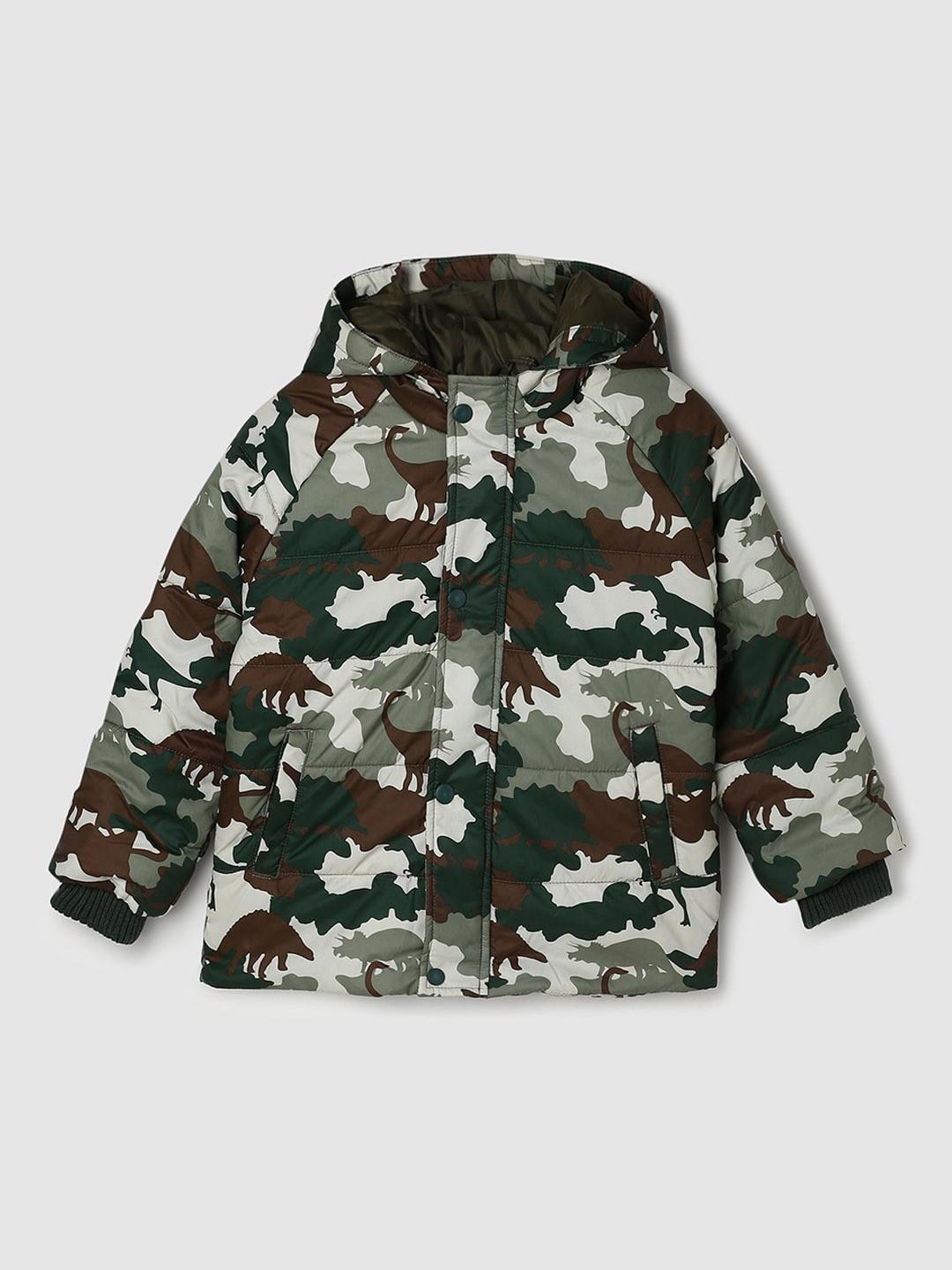 max boys camouflage printed long sleeves hooded puffer jacket