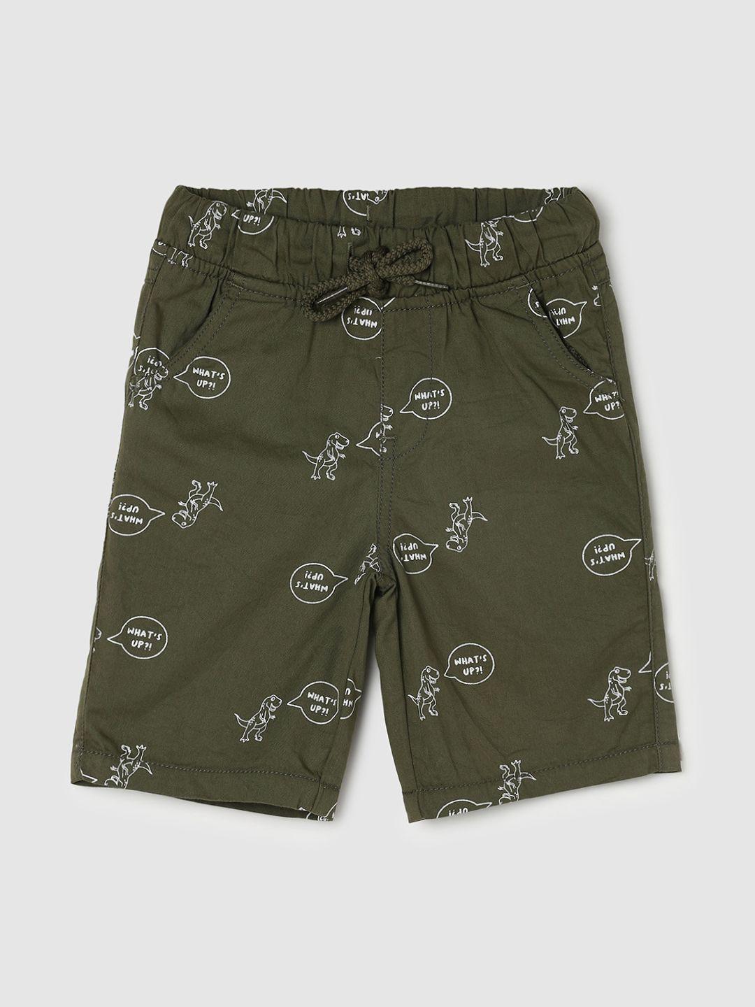 max boys green conversational printed pure cotton shorts