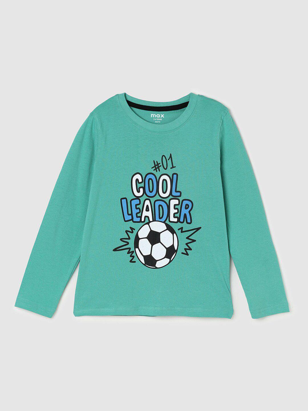 max boys green typography printed applique cotton t-shirt