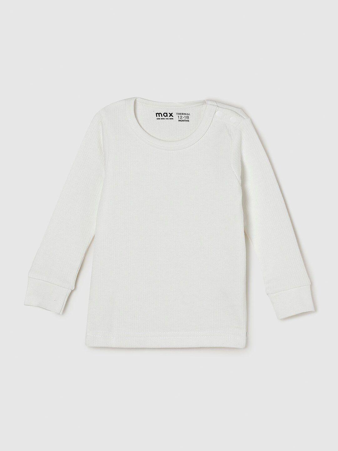 max boys off white solid round neck cotton t-shirt